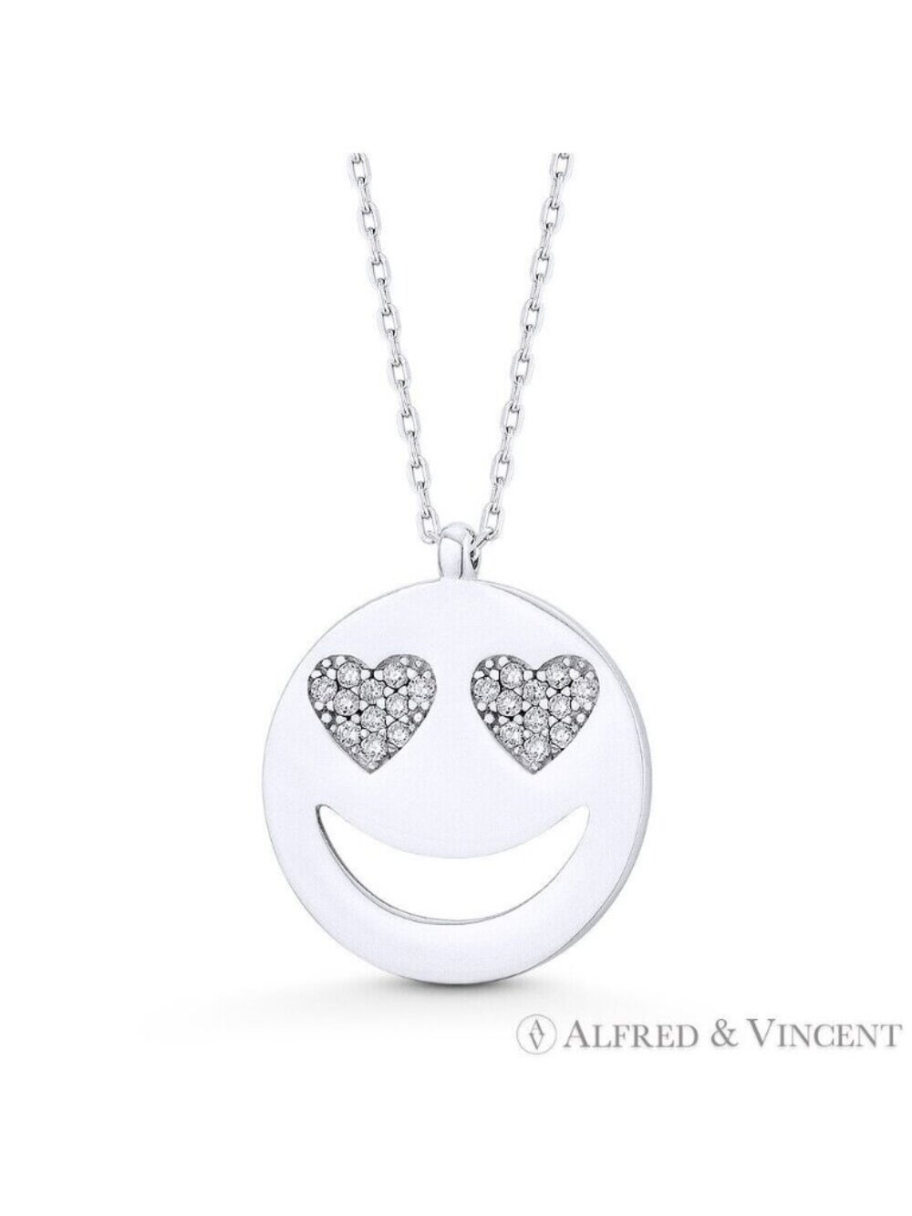 Smiley Face Emoji Nano Crystal / CZ Pendant in .925 Sterling Silver w/ Rhodium